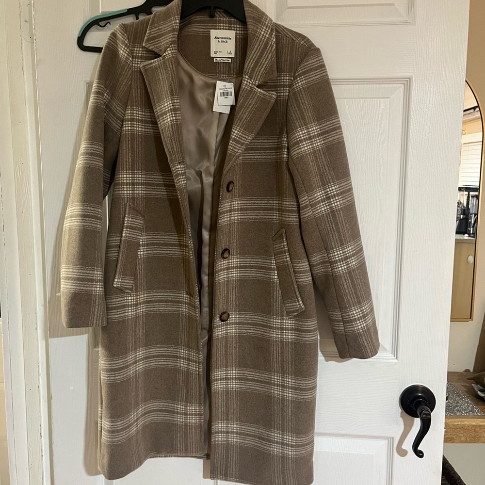 Abercrombie & Fitch Tan Plaid Trench Coat